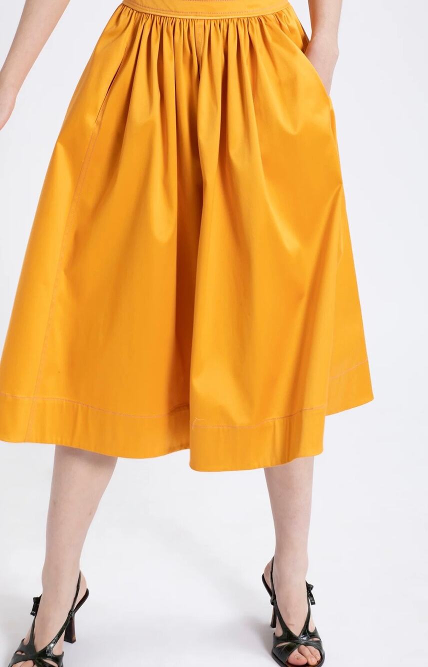 $795 Sies Marjan Yellow Eliza Midi Skirt Cotton Silk Luxury Designer Party SZ 0
